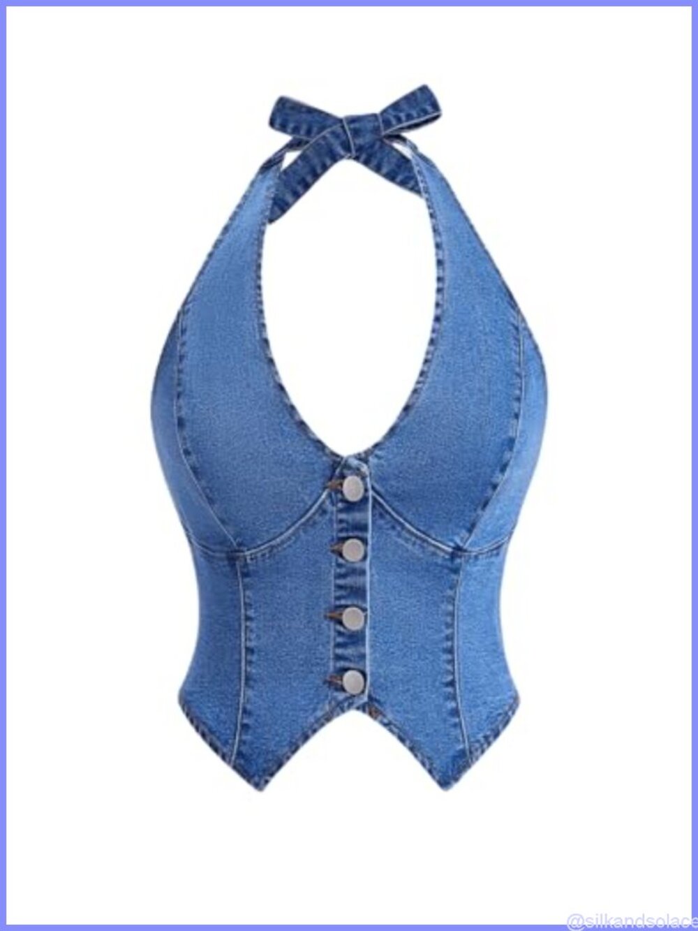 Womens Halter Denim Crop Tank Top Button Up Backless Sleeveless Asymmetrical